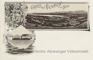 2 Bild Litho Karte Velden am See - Villach Land - alte historische Fotos Ansichten Bilder Aufnahmen Ansichtskarten 