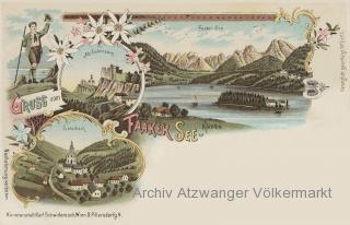 4 Bild Litho Karte Faakersee - Villach Land - alte historische Fotos Ansichten Bilder Aufnahmen Ansichtskarten 