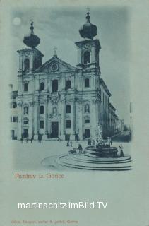 Görz, Kirche des Hl. Ignatius - Mondscheinkarte - Italien - alte historische Fotos Ansichten Bilder Aufnahmen Ansichtskarten 