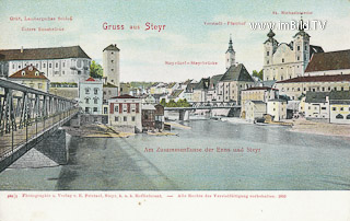 Steyr - Zusammenfluss Enns und Steyr - Oberösterreich - alte historische Fotos Ansichten Bilder Aufnahmen Ansichtskarten 