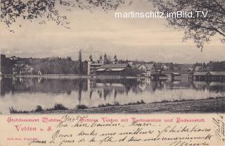 Velden Westbucht mit Schloss Velden - Velden am Wörther See - alte historische Fotos Ansichten Bilder Aufnahmen Ansichtskarten 