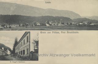 Pöckau, Ortsansicht und Gaggl's Gasthaus - Villach Land - alte historische Fotos Ansichten Bilder Aufnahmen Ansichtskarten 