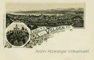 2 Bild Litho Karte Velden am Wörthersee - Villach Land - alte historische Fotos Ansichten Bilder Aufnahmen Ansichtskarten 