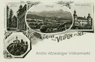 4 Bild Litho Karte Velden am See - Villach Land - alte historische Fotos Ansichten Bilder Aufnahmen Ansichtskarten 