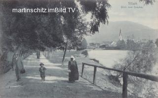 Villach, Drausteig mit Blick auf die Nikolaikirche - Villach-St. Agathen und Perau - alte historische Fotos Ansichten Bilder Aufnahmen Ansichtskarten 
