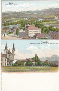 Kreuzkirche mit Mittagskogel - Villach-St. Agathen und Perau - alte historische Fotos Ansichten Bilder Aufnahmen Ansichtskarten 