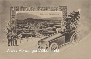 Villach Weihnachtskarte, Blick vom Stadtpfarrturm - alte historische Fotos Ansichten Bilder Aufnahmen Ansichtskarten 