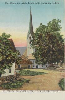 St. Stefan im Gailtal, Kirche und Linde - Hermagor - alte historische Fotos Ansichten Bilder Aufnahmen Ansichtskarten 