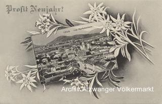 Villach vom Stadtpfarrturm, Neujahrskarte  - alte historische Fotos Ansichten Bilder Aufnahmen Ansichtskarten 