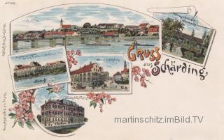 5 Bild Litho Karte - Schärding am Inn - Schärding - alte historische Fotos Ansichten Bilder Aufnahmen Ansichtskarten 