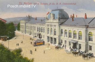 St. Pölten K.K. Staatsbahnhof und Straßenbahn - Oesterreich - alte historische Fotos Ansichten Bilder Aufnahmen Ansichtskarten 