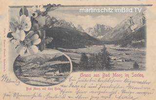 2 Bild Litho Karte - Sexten, Bad Moos - Italien - alte historische Fotos Ansichten Bilder Aufnahmen Ansichtskarten 