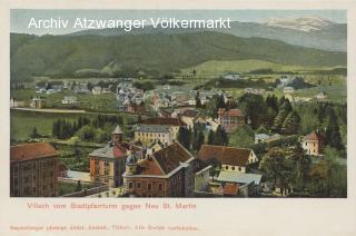 Villach vom Stadtpfarrturm gegen Neu St. Martin - Villach-Völkendorf - alte historische Fotos Ansichten Bilder Aufnahmen Ansichtskarten 