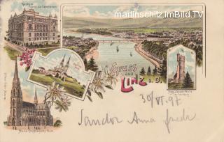 5 Bild Litho Karte - Linz an der Donau - Linz(Stadt) - alte historische Fotos Ansichten Bilder Aufnahmen Ansichtskarten 