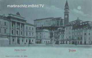 Piran, Piazza Tartini - Mondscheinkarte - Slowenien - alte historische Fotos Ansichten Bilder Aufnahmen Ansichtskarten 