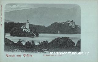 Veldes, Veldeser See mit Insel - Slowenien - alte historische Fotos Ansichten Bilder Aufnahmen Ansichtskarten 