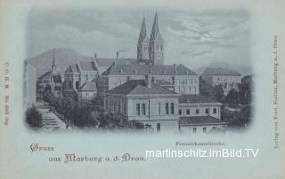 Marburg, Franziskanerkirche - Mondscheinkarte  - Slowenien - alte historische Fotos Ansichten Bilder Aufnahmen Ansichtskarten 