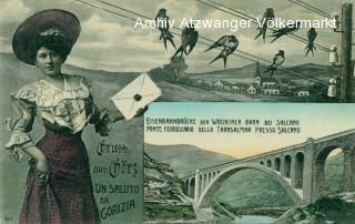 Eisenbahnbrücke Salcano auf der Wocheinerbahn - Slowenien - alte historische Fotos Ansichten Bilder Aufnahmen Ansichtskarten 