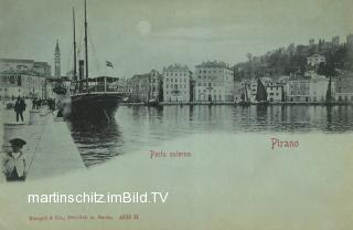 Piran, Hafen - Mondscheinkarte - Slowenien - alte historische Fotos Ansichten Bilder Aufnahmen Ansichtskarten 