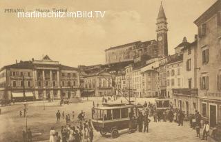 Piran mit straßenbahn - Slowenien - alte historische Fotos Ansichten Bilder Aufnahmen Ansichtskarten 