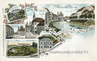 6 Bild Litho Karte -  Laibach - Slowenien - alte historische Fotos Ansichten Bilder Aufnahmen Ansichtskarten 
