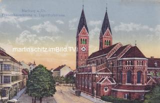 Marburg, Franziskanerkirche und Tegetthoffstrasse - Slowenien - alte historische Fotos Ansichten Bilder Aufnahmen Ansichtskarten 