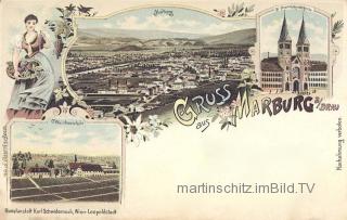 4 Bild Litho Karte - Marburg an der Drau - Slowenien - alte historische Fotos Ansichten Bilder Aufnahmen Ansichtskarten 