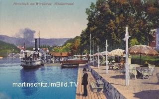 Pörtschach, Wallisstrand mit Schiffsanlegestelle - Klagenfurt Land - alte historische Fotos Ansichten Bilder Aufnahmen Ansichtskarten 