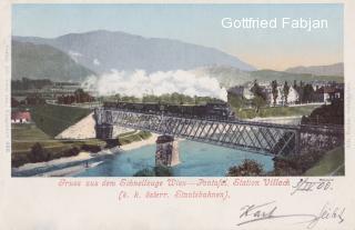 Villach, Draubrücke mit Schnellzug Wien-Pontafel  - Villach-Innere Stadt - alte historische Fotos Ansichten Bilder Aufnahmen Ansichtskarten 
