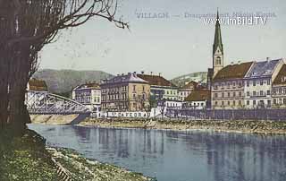 Villach - Draubrücke  mit Nikolaikirche - Villach - alte historische Fotos Ansichten Bilder Aufnahmen Ansichtskarten 