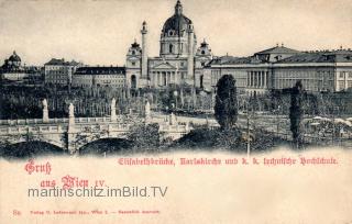 Wien, Elisabethbrücke, Karlskirche  - Wien - alte historische Fotos Ansichten Bilder Aufnahmen Ansichtskarten 