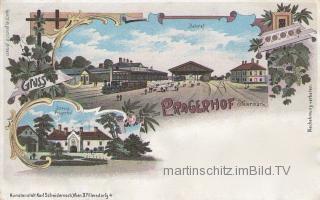  2 Bild Litho Karte -  mit Bahnhof Pragerhof - Europa - alte historische Fotos Ansichten Bilder Aufnahmen Ansichtskarten 
