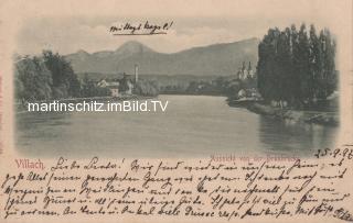 Drauansicht mit Blick gegen die Karawanken - Villach - alte historische Fotos Ansichten Bilder Aufnahmen Ansichtskarten 