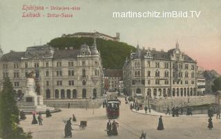 Laibach, Stritar-Gasse, Marien Platz und Burg - Laibach / Ljubljana - alte historische Fotos Ansichten Bilder Aufnahmen Ansichtskarten 