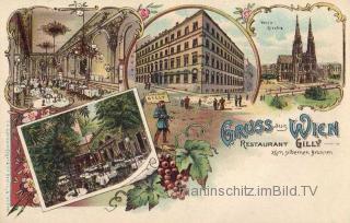 4 Bild Litho Karte - Wien Restaurant Gilly - Wien,Innere Stadt - alte historische Fotos Ansichten Bilder Aufnahmen Ansichtskarten 