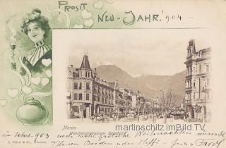 2 Bild Litho Karte - Meran Habsburgerstrasse - Meran / Merano (Maran) - alte historische Fotos Ansichten Bilder Aufnahmen Ansichtskarten 