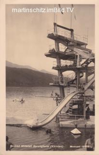 Millstatt, Strandbad mit Sprungturm - Kärnten - alte historische Fotos Ansichten Bilder Aufnahmen Ansichtskarten 