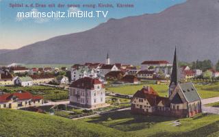 Spittal an der Drau, Ortsansicht mit Ev. Kirche - Kärnten - alte historische Fotos Ansichten Bilder Aufnahmen Ansichtskarten 