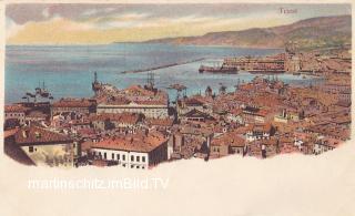 Triest, Ansicht mit Hafen - Triest - alte historische Fotos Ansichten Bilder Aufnahmen Ansichtskarten 