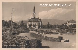 Stadtpark und die evangelische Kirche - Villach - alte historische Fotos Ansichten Bilder Aufnahmen Ansichtskarten 