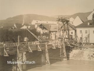 Brückenbaustelle 1886 - Villach - alte historische Fotos Ansichten Bilder Aufnahmen Ansichtskarten 