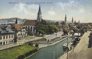 Lendkanal mit evengelischer Kirche - Klagenfurt am Wörthersee - alte historische Fotos Ansichten Bilder Aufnahmen Ansichtskarten 