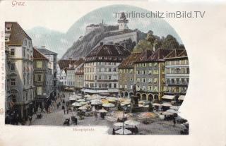 Graz, Hauptplatz mit Blick aug den Schlossberg - Steiermark - alte historische Fotos Ansichten Bilder Aufnahmen Ansichtskarten 