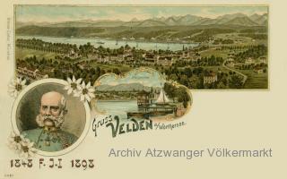 3 Bild Litho Karte Velden am Wörthersee - alte historische Fotos Ansichten Bilder Aufnahmen Ansichtskarten 