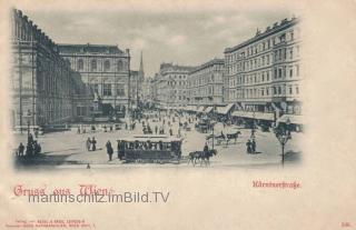 Wien, Kärntnerstraße mit Oper und Stephanskirche - Wien - alte historische Fotos Ansichten Bilder Aufnahmen Ansichtskarten 