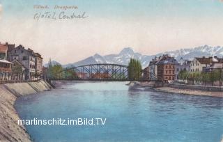 Blick auf die Draubrücke und auf die Karawanken - Villach - alte historische Fotos Ansichten Bilder Aufnahmen Ansichtskarten 
