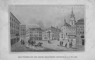 Der Pfarrplatz mit anton bruckners wohnhaus - Oberösterreich - alte historische Fotos Ansichten Bilder Aufnahmen Ansichtskarten 