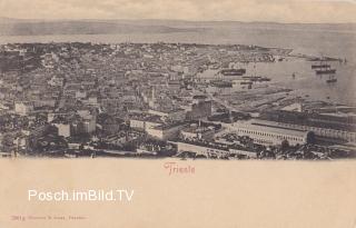 Trieste, Stadtansicht mit Südbahnhof und Hafen - Triest - alte historische Fotos Ansichten Bilder Aufnahmen Ansichtskarten 