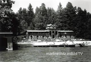 Badehaus mit Strand vom Inselhotel - Kärnten - alte historische Fotos Ansichten Bilder Aufnahmen Ansichtskarten 