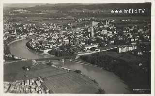 Fliergeraufnahme über Eisenbahnbrücke - Villach - alte historische Fotos Ansichten Bilder Aufnahmen Ansichtskarten 